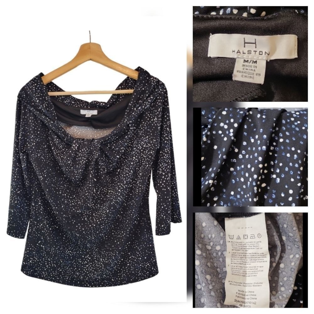 H by Halston Women Size M Off Shoulder Top 3/4 Sleeves Elegant‎ Knotted Neckline